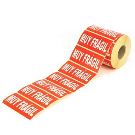Etiquetas adhesivas "muy frágil" 110x50 mm - Rollo 1000 uds
