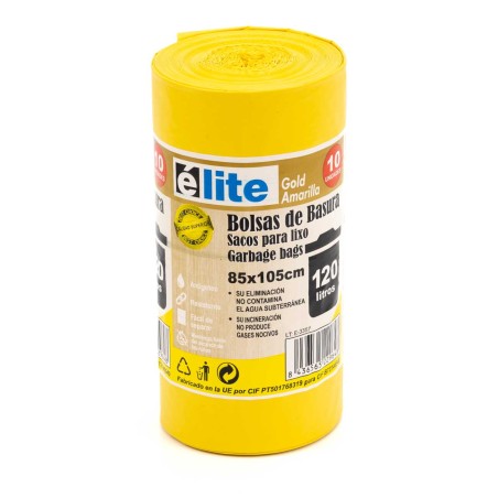 Bolsa basura amarilla 85x105 cm 120 litros - Rollo 10 bolsas