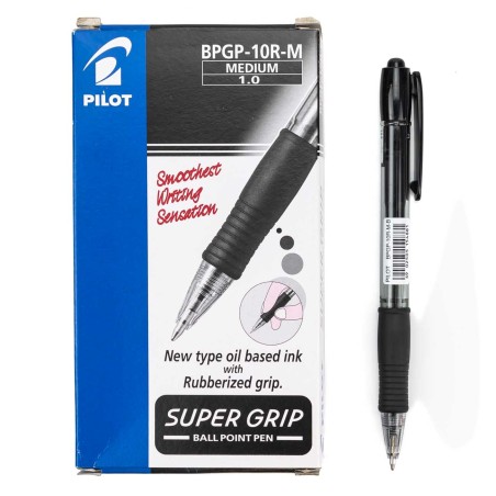 Bolígrafo PILOT Supergrip M Negro - Caja 12 uds