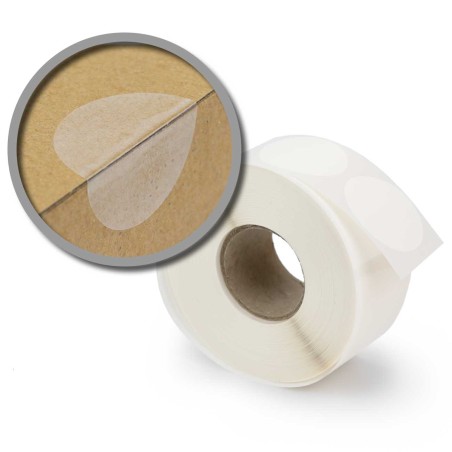 Etiquetas pegatinas transparentes adhesivas redondas 40 mm, para cerrar cajas - Rollo 1250 uds