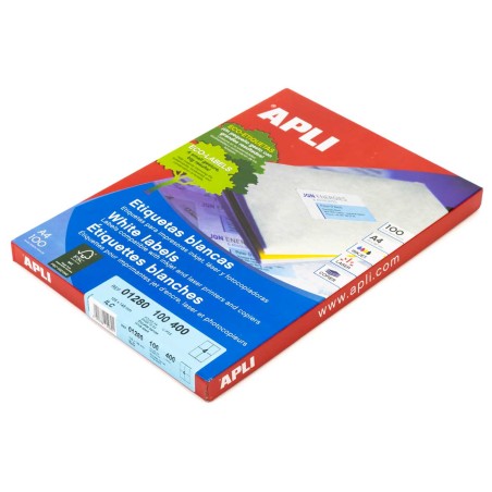 Etiquetas blancas permanentes, ( 4 por hoja) 105,0 x 148,0 mm APLI 1280 - Pack 100 hojas