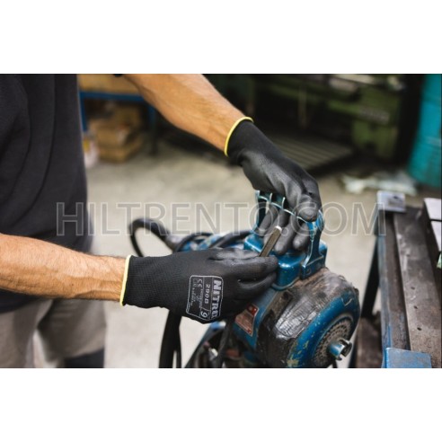 Guantes trabajo negros poliéster + poliuretano...