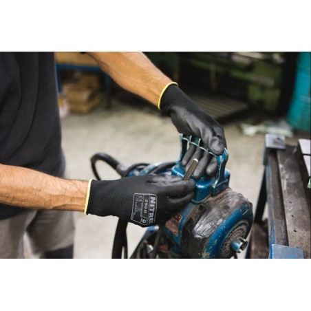 Guantes trabajo negros poliéster + poliuretano Galga 130 nitrex 290B