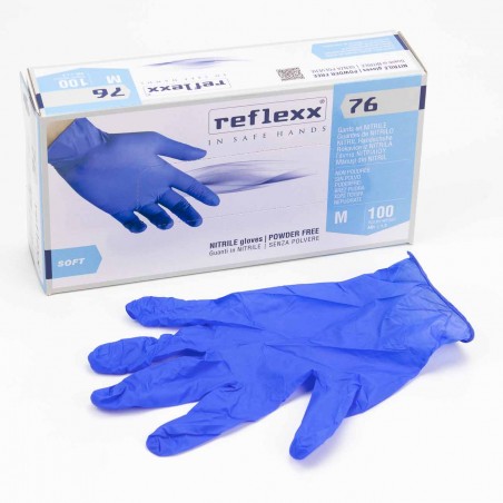 Guantes médicos azules sin polvo, alta resistencia, Reflexx 76 - Caja 10 packs 100 uds