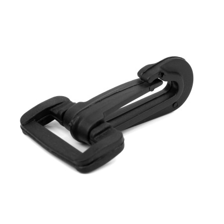 Mosquetón gancho 25 mm cinta mochila, enganche plástico negro