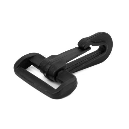 Mosquetón gancho 30 mm cinta mochila, enganche plástico negro