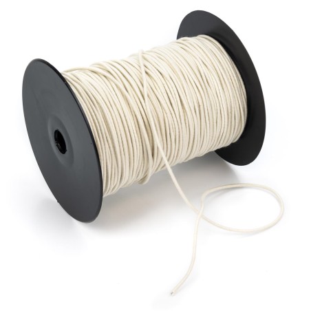 Cordón goma elástica 2 mm, redondo, algodón-caucho natural biodegradable color crudo - rollo 150 mts