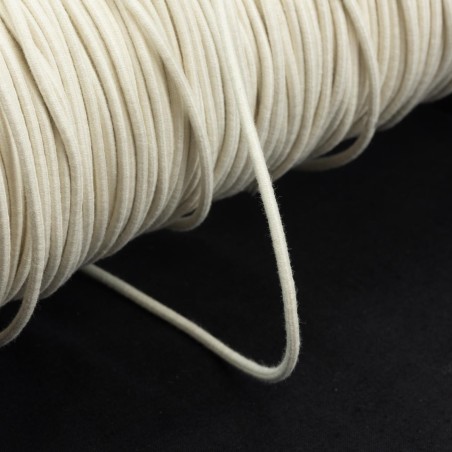 Cordón goma elástica 2 mm, redondo, algodón-caucho natural biodegradable color crudo - rollo 150 mts