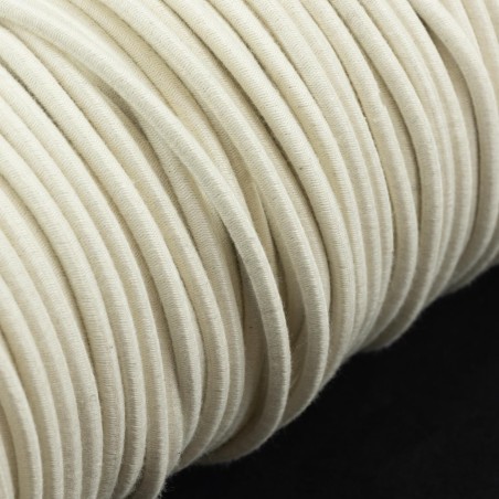 Cordón goma elástica 3.5 mm, redondo, algodón-caucho natural biodegradable color crudo - rollo 100 mts