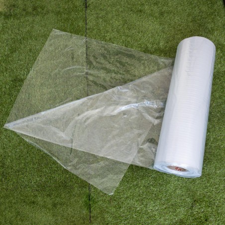 Plástico transparente Semitubo 70 cm, Galga 150, microperforado, para lavanderias - Bobina 20 kg