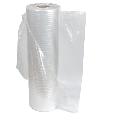 Plástico transparente Semitubo 70 cm, Galga 150, microperforado, para lavanderias - Bobina 20 kg