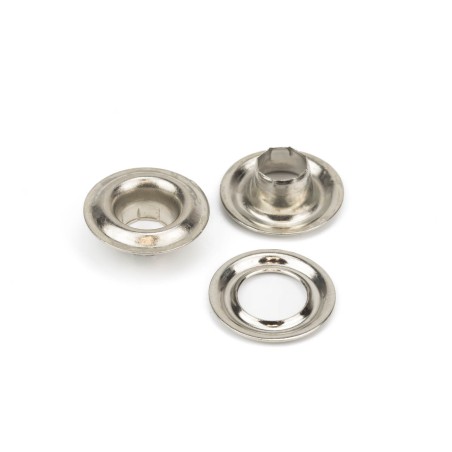 Ojales metálicos 8 mm latón níquel, para lonas y toldos, ref. 7332 - Caja 1000 uds + arandelas