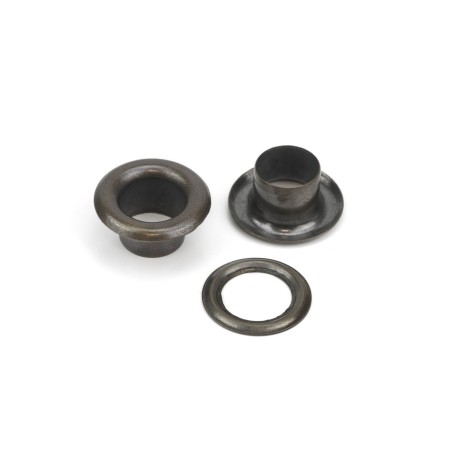 Ojete metálico 6.5 mm latón oro viejo, ref. 6760 - Caja 1000 uds + arandelas