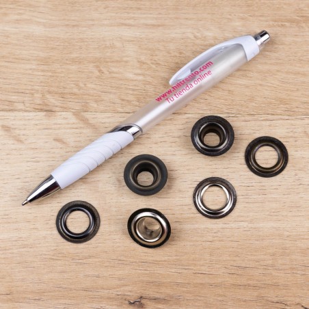 Ojales metálicos 10 mm latón dorado, para lonas y toldos, ref. 7332 - Caja 500 uds + arandelas