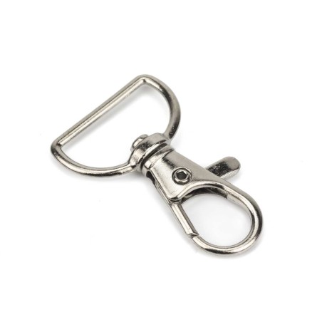 Mosquetón metálico giratorio 20 mm plateado, para correas, cintas y lanyards