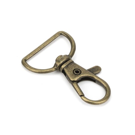 Mosquetón metálico giratorio 20 mm oro viejo, para correas, cintas y lanyards