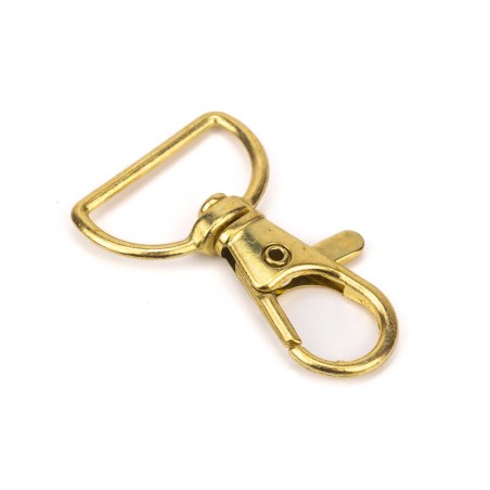 Mosquetón metálico giratorio 20 mm oro, para correas, cintas y lanyards