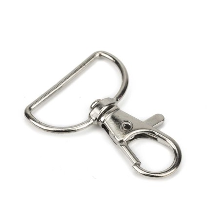 Mosquetón metálico giratorio 25 mm plateado, para correas, cintas y lanyards