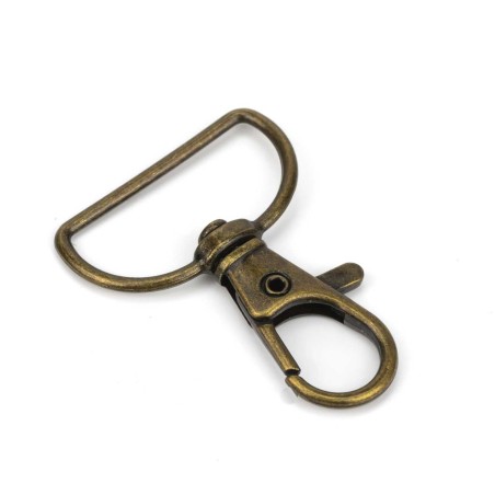 Mosquetón metálico giratorio 25 mm oro viejo, para correas, cintas y lanyards