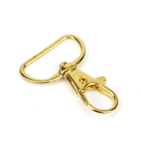Mosquetón metálico giratorio 25 mm oro, para correas, cintas y lanyards