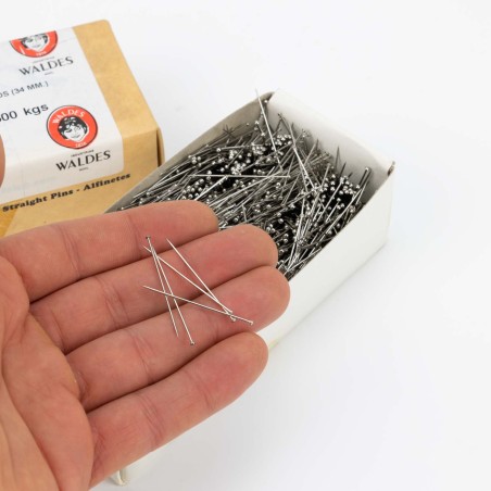 Alfileres 34 mm nº 8 acero niquel Waldes - Caja 0.5 kg 6200 uds