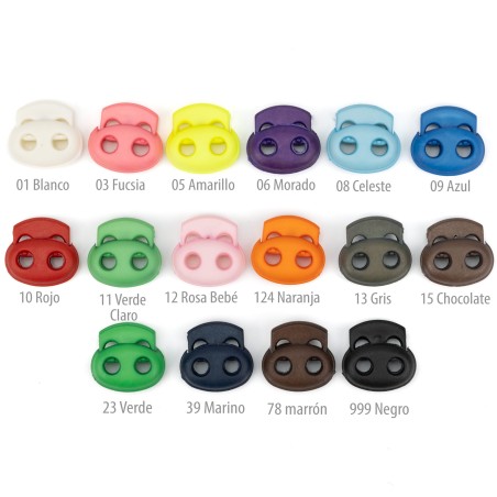 Tope tensor cordón plástico doble agujero 16 x 17 mm