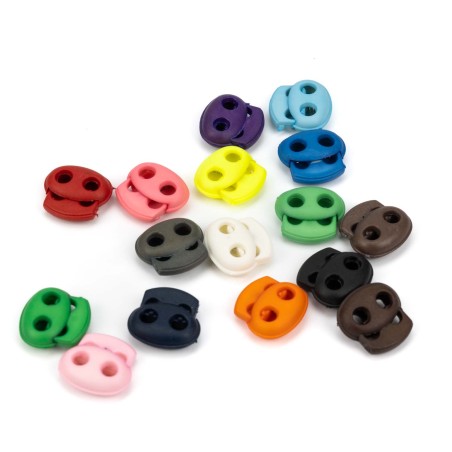 Tope tensor cordón plástico doble agujero 16 x 17 mm