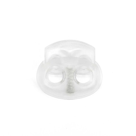 Tope tensor cordón plástico transparente doble agujero 16 x 17 mm