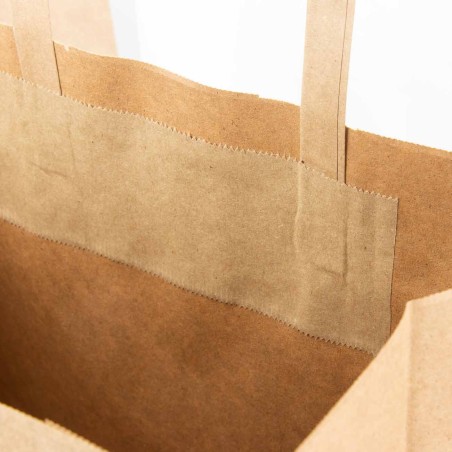Bolsa papel kraft marrón con asa plana 21+13x26 cm, 80 g/m² - Pack 100 uds