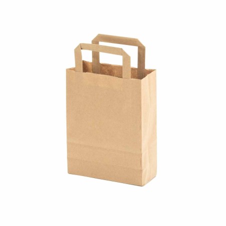 Bolsa papel kraft marrón con asa plana 18+8x24 cm, 80 g/m² - Caja 600 uds