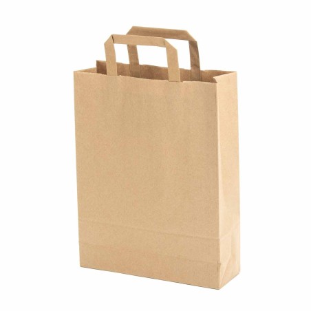 Bolsa papel kraft marrón con asa plana 25+9x34 cm, 80 g/m² - Caja 400 uds