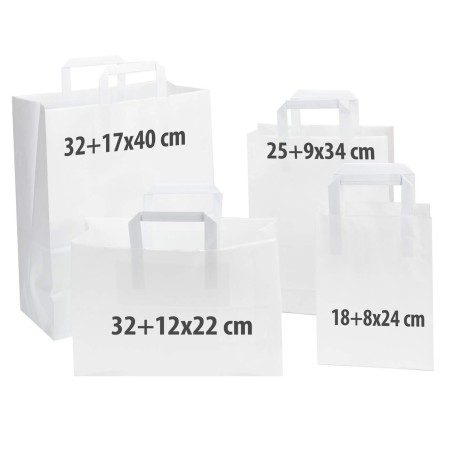 Bolsa papel blanca con asa plana 25+9x34 cm, 80 g/m² - Caja 400 uds