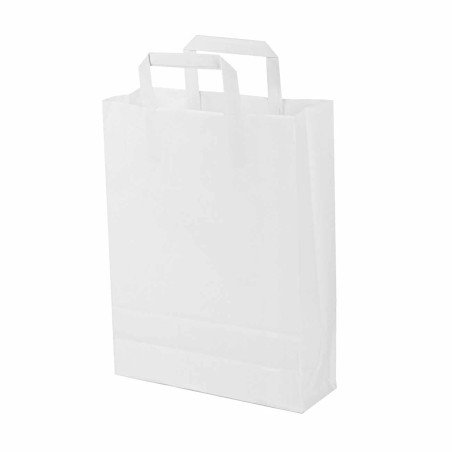 Bolsa papel blanca con asa plana 25+9x34 cm, 80 g/m² - Caja 400 uds