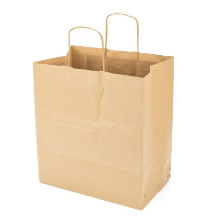 Bolsa papel kraft marrón con asa retorcida 30+19x32 cm, 100 g/m² - Pack 50 uds