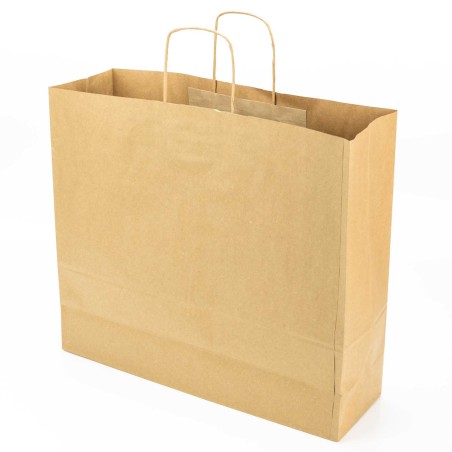 Bolsa papel kraft marrón con asa retorcida 45+14x40 cm, 100 g/m² - Pack 50 uds