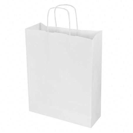 Bolsa papel kraft blanca con asa retorcida 32+12x42 cm, 100 g/m² - Caja 125 uds