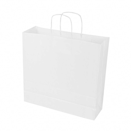 Bolsa papel kraft blanca con asa retorcida 37+12x37 cm, 100 g/m² - Pack 50 uds