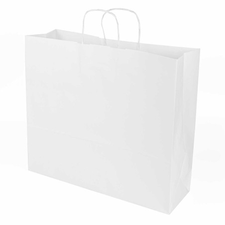 Bolsa papel kraft blanca con asa retorcida 45+14x40 cm, 100 g/m² - Caja 125 uds