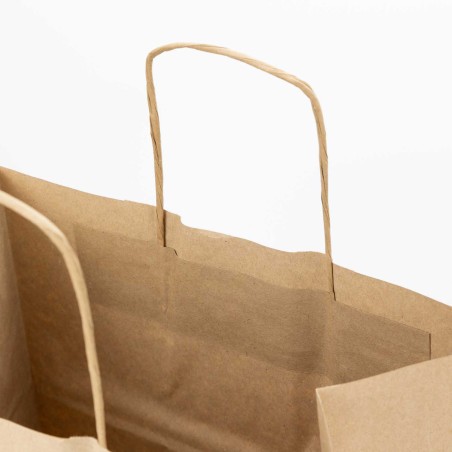 Bolsa papel kraft marrón con asa retorcida 32+12x42 cm, 100 g/m² - Pack 50 uds