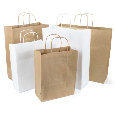 Bolsa papel kraft blanca con asa retorcida 24+11x32 cm, 100 g/m² -Caja 125 uds