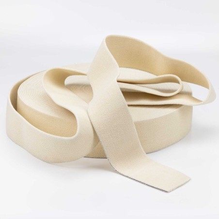 Elástico liso para tintar, 100% algodón biodegradable, color crudo - Rollo 25 metros