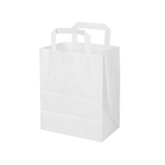 Bolsa papel blanca con asa plana 21+13x26 cm, 80 g/m² -...
