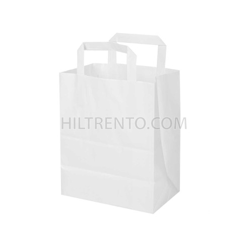 Bolsa papel blanca con asa plana 21+13x26 cm,...