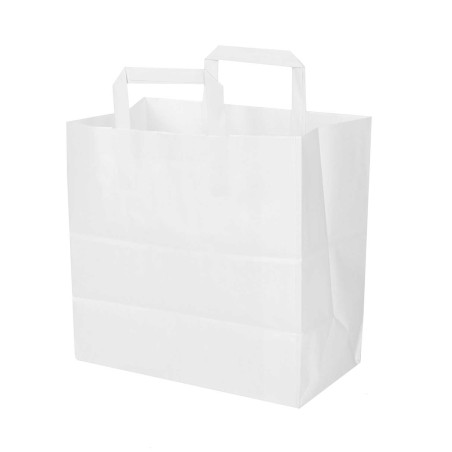 Bolsa papel blanca con asa plana 28+16x29 cm, 80 g/m² - Pack 100 uds