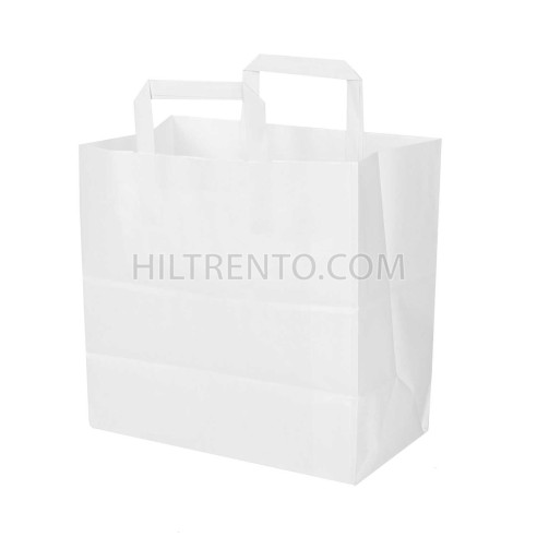 Bolsa papel blanca con asa plana 28+16x29 cm,...