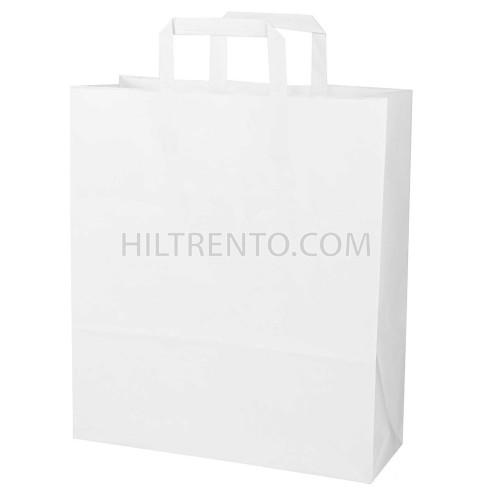 Bolsa papel blanca con asa plana 32+12x37 cm,...