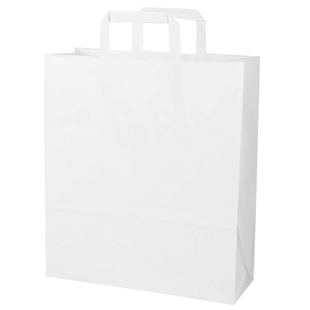 Bolsa papel blanca con asa plana 32+12x37 cm, 100 g/m² - Caja 300 uds