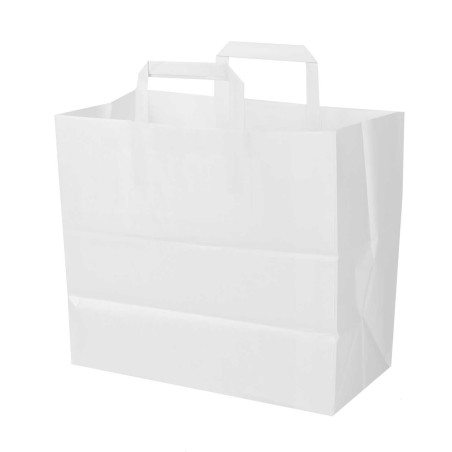 Bolsa papel blanca con asa plana 32+17x28 cm, 100 g/m² - Pack 50 uds