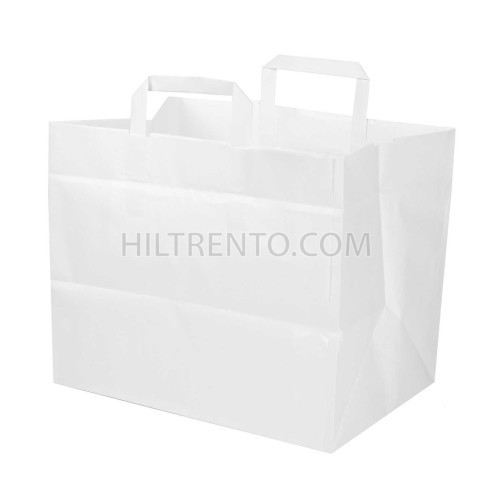 Bolsa papel blanca con asa plana 32+22x25 cm,...