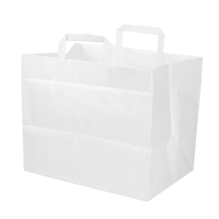 Bolsa papel blanca con asa plana 32+22x25 cm, 100 g/m² - Pack 50 uds